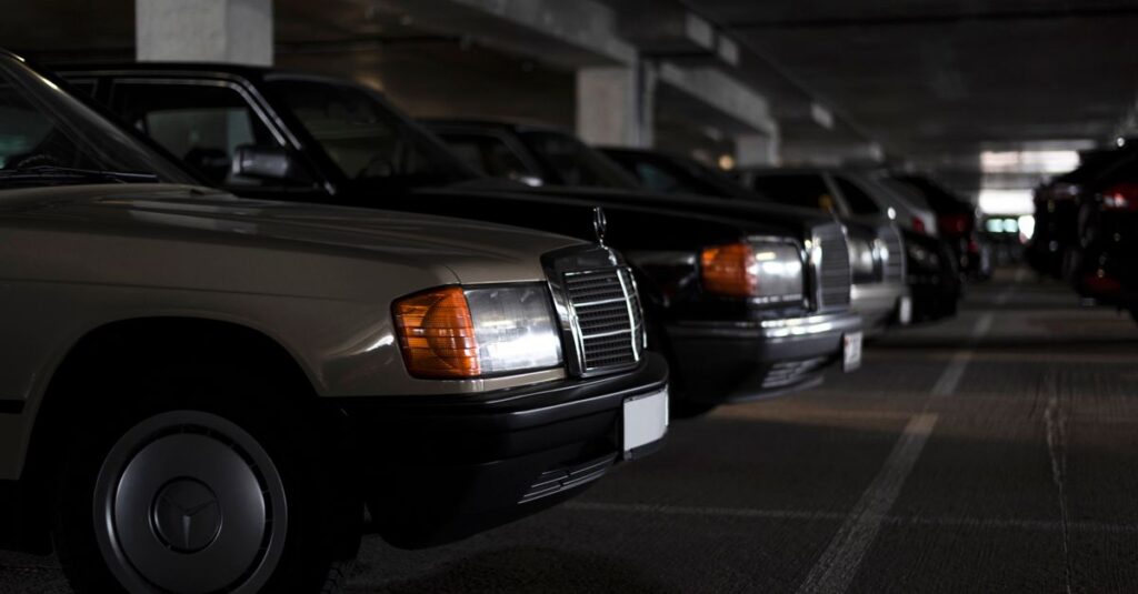 luxury cars parked garage