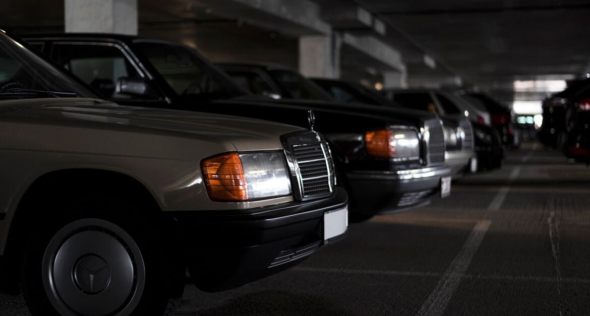 luxury cars parked garage