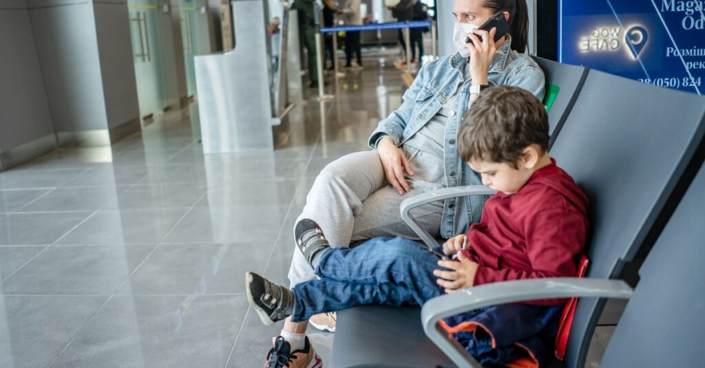 worried parent airport departure